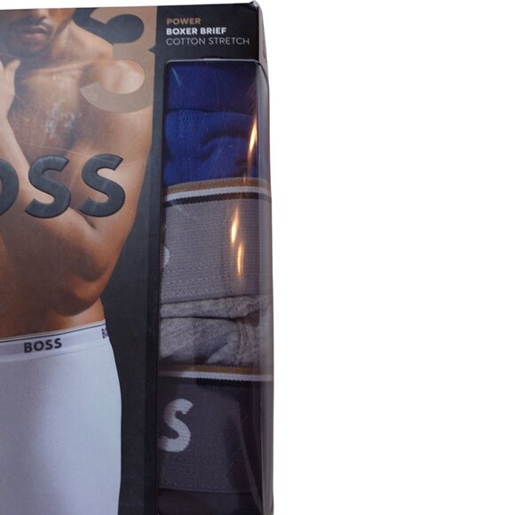 NIP Hugo Boss 3 Pack Power Boxer Brief Underwear Sz S Gray Blue Cotton Stretch - Picture 3 of 8